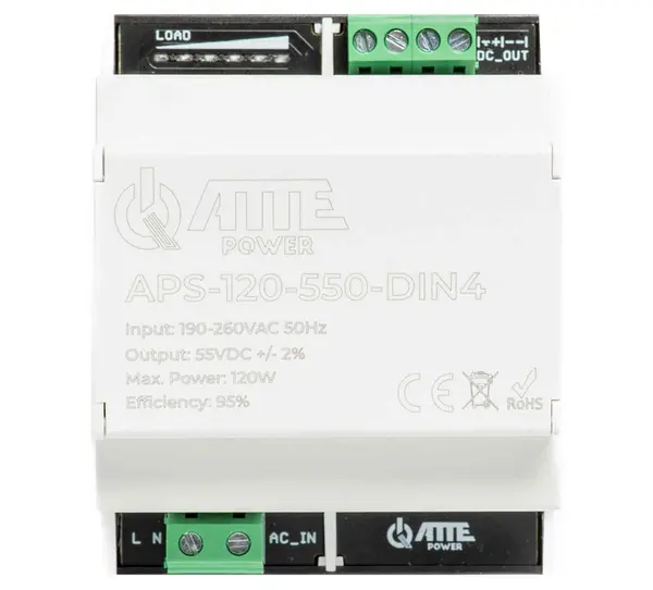 Sursa de alimentare in comutatie Atte Power APS-120-550-DIN4, pentru dispozitive IP PoE, 55V, 120W