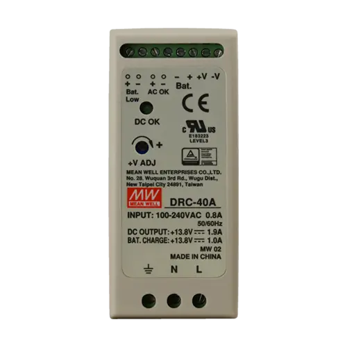 Sursă de alimentare în comutație cu backup, 13.8V / 2.9A, 40W, șină DIN, MEAN WELL DRC-40A