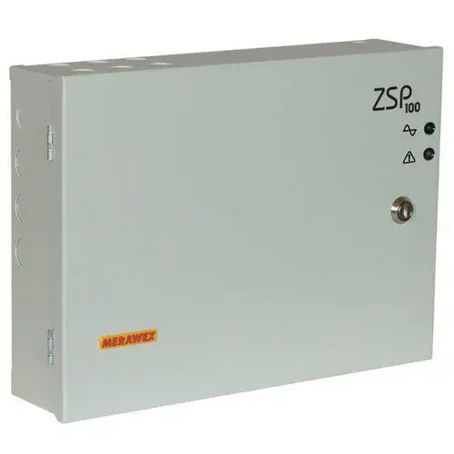 Sursa de alimentare pentru sisteme de detectie incendiu 24V/5.5A in cutie metalica Merawex ZSP100-5.5A-07, loc pentru 2 acumulatori 12V/9Ah, Tensiune de intrare: 100/230VAC
