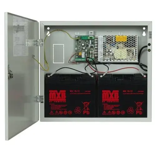Sursa de alimentare pentru sisteme de detectie incendiu 24V/5.5A in cutie metalica Merawex ZSP100-5.5A-18, loc pentru 2 acumulatori 12V/18Ah, Tensiune de intrare: 100/230VAC
