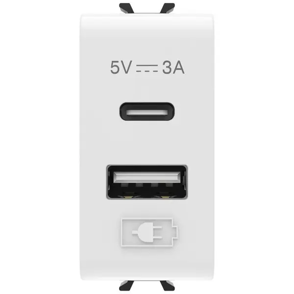 Sursa de alimentare usb tip A+C 3A 1 modul Gewiss Chorus GW10449, alb