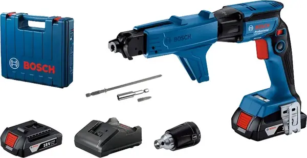 Șurubelniță cu acumulator pentru construcții uscate Bosch - GTB 185-Li + GMA55 Professional, cu baterii și geantă