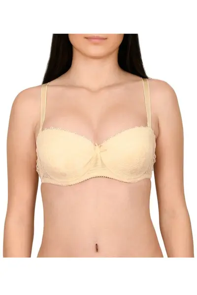Sutien balconet cu cupe buretate, Lemila, bej