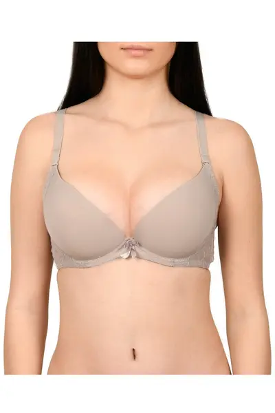Sutien clasic, cu dantela aplicata, Lemila, gri