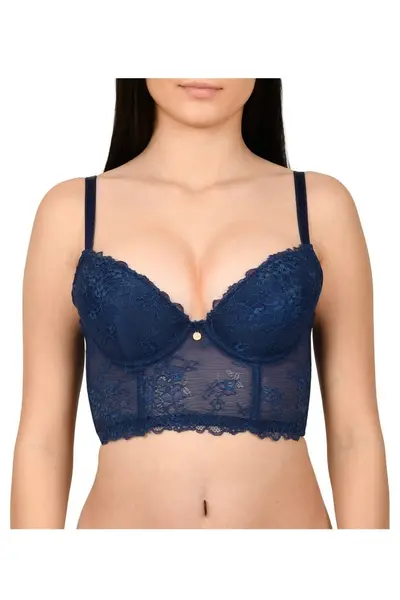 Sutien tip corset, din dantela, Lemila, bleumarin (Marime cupa: 70B)