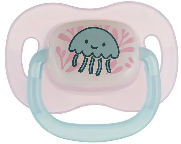 Suzetă din silicon Canpol - Love & Sea, 0-6 m, roz