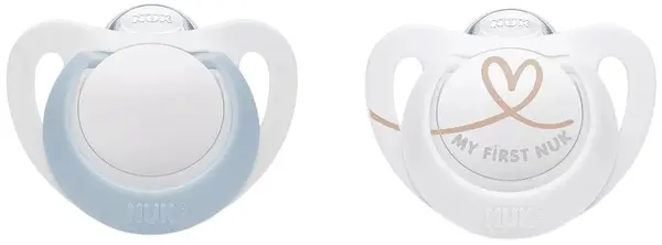 Suzetă din silicon NUK - Star, 0-2 luni, pentru băiat, 2 buc