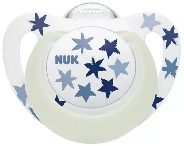 Suzetă luminoasă din silicon NUK - Star Night, 18 luni+, albastră