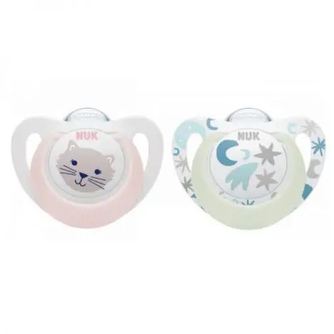 Suzeta Nuk Star Day & Night Silicon 0-6 luni M1 Roz, Set 2 Bucati
