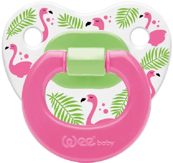 Suzetă ortodontică Wee Baby, 0-6 luni, roz cu flamingo