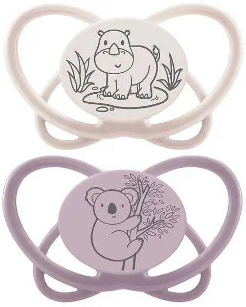 Suzetă pentru bebeluși NIP Green - My Butterfly, 16-32 luni, 2 bucăți, koala/rinocer