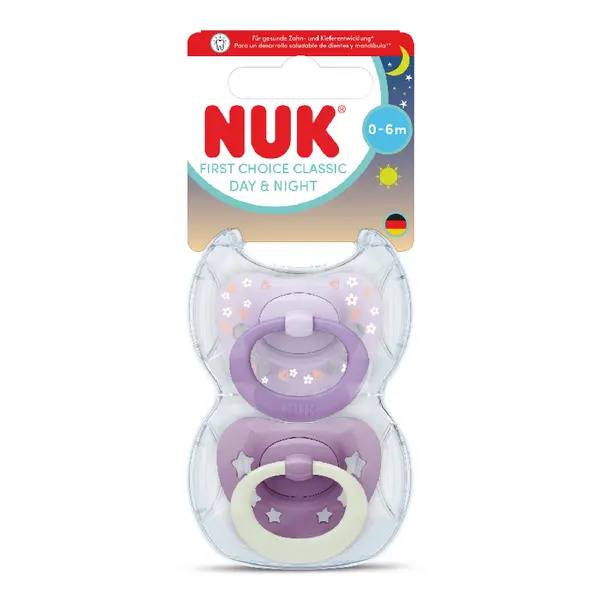 Suzeta silicon Day&Night First Choice, roz, 0-6 luni, 2 bucati, Nuk
