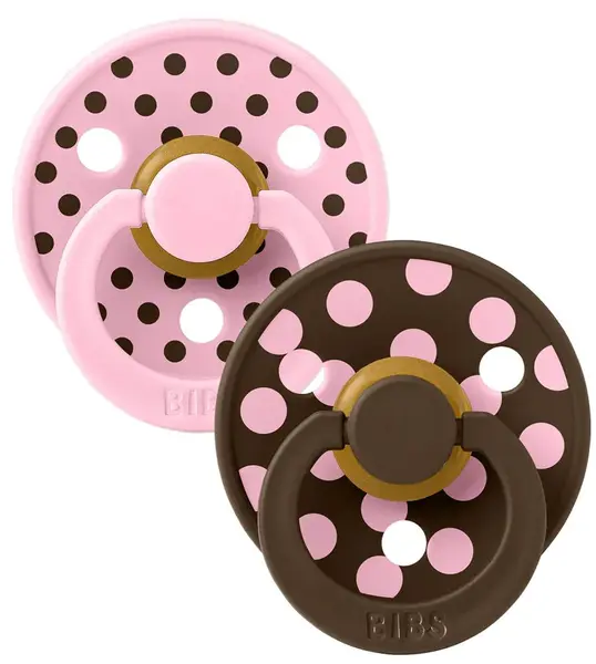 Suzete Bibs - Colour Studio Polka, 0-6 luni, 2 bucăți, Baby Pink/Mocha