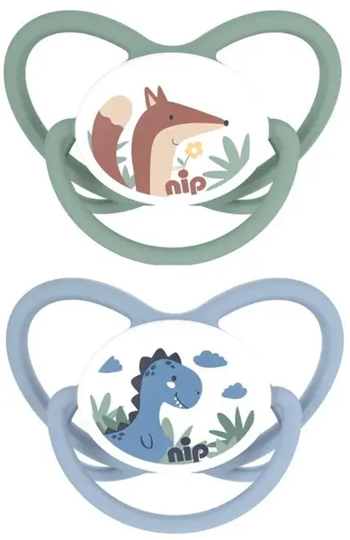 Suzete din cauciuc NIP - Butterfly, Dinosaur și vulpe, 0-6 luni, 2 bucăți