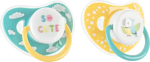 Suzete din silicon Lorelli Baby Care - cu capac, 6 luni+, 2 bucăți, galben/albastru