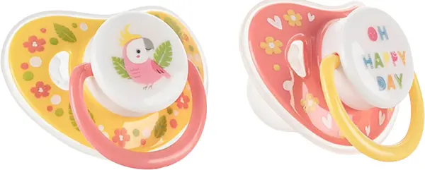 Suzete din silicon Lorelli Baby Care - cu capac, 6 luni+, 2 bucăți, galben/roz