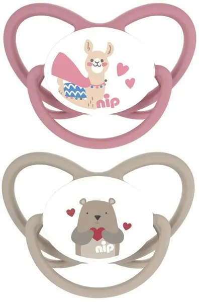 Suzete din silicon NIP - Butterfly, Lama și ursuleț, 0-6 luni, 2 bucăți