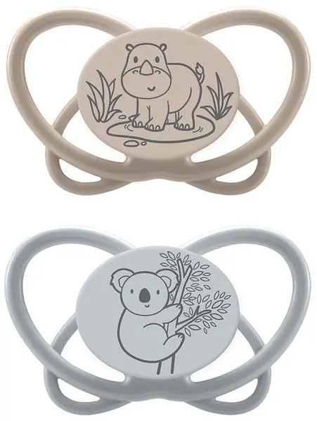 Suzete din silicon NIP Green - Hippo și koala, 0-6 luni, 2 bucăți
