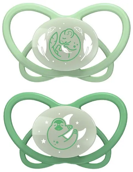 Suzete din silicon NIP Green - Night, 5-18 luni, 2 bucăți, verde