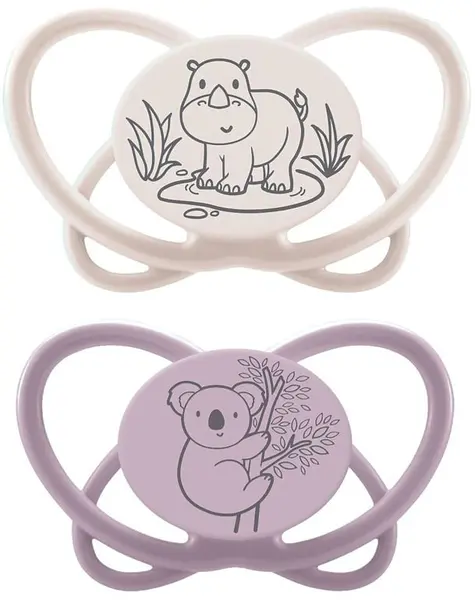 Suzete din silicon NIP My Butterfly Green - Rinocer alb și koala, 5-18 luni, 2 bucăți