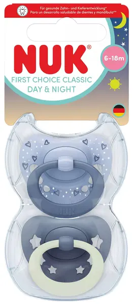 Suzete din silicon NUK First Choice - Day & Night, 6-18 luni, pentru băiat, mov, 2 buc