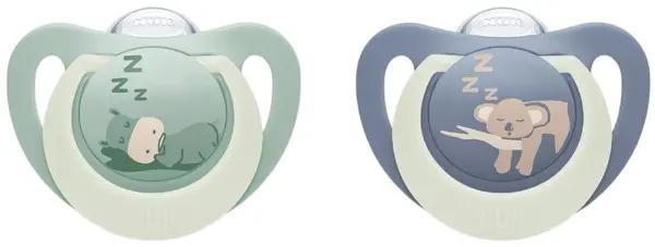 Suzete din silicon NUK First Choice - Night, 6-18 luni, 2 buc, hipopotam/koala
