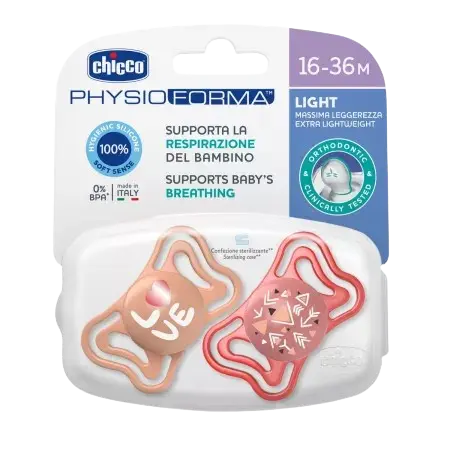 Suzete din silicon pentru copii 16-36 luni PhysioForma Light Glow Roz, 2 bucati, Chicco