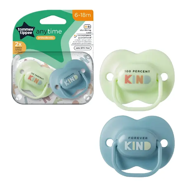Suzete ortodontice Anytime, 6-18 luni, Verde/albastru, 2 bucati, Tommee Tippee