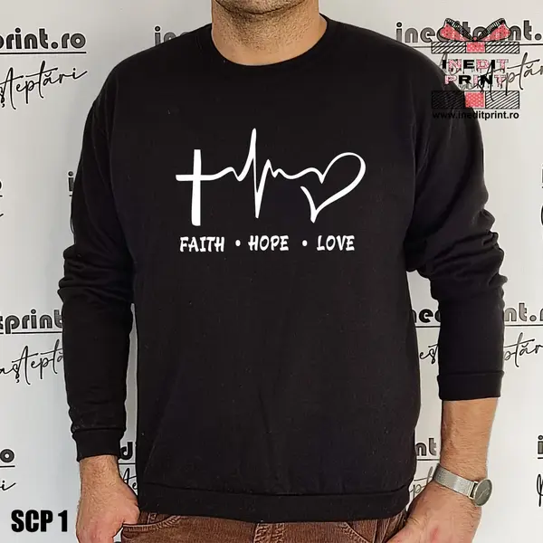 Sweatshirt Faith Hope Love SCP1 L, Negru