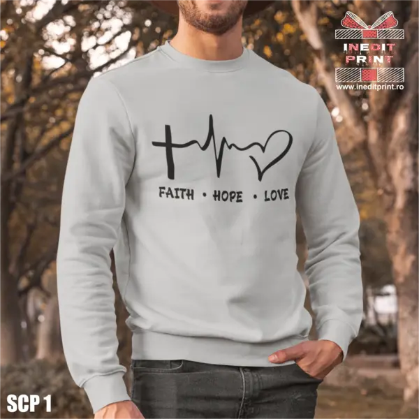 Sweatshirt Faith Hope Love SCP1 S, Gri