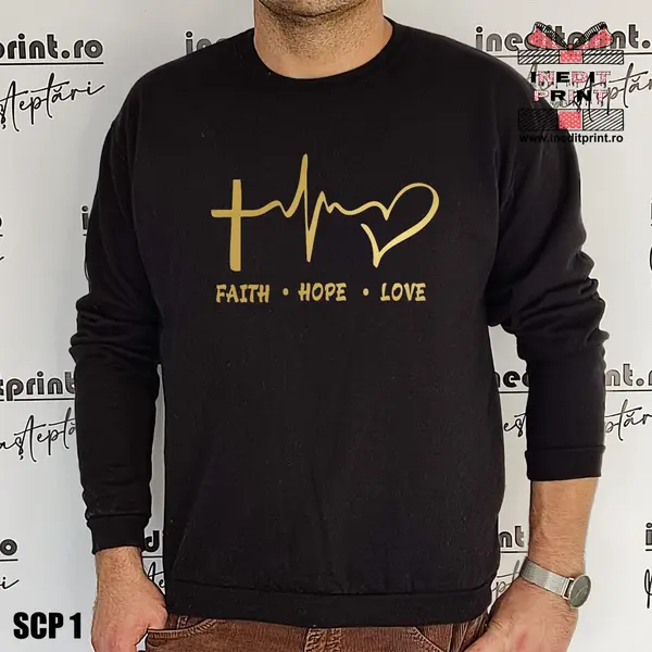 Sweatshirt Faith Hope Love SCP1 S, Negru