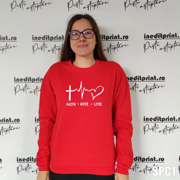 Sweatshirt Faith Hope Love SCP1 S, Rosu