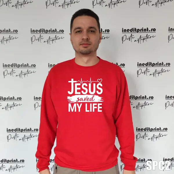 Sweatshirt Jesus saved my life SCP2 2XL, Rosu