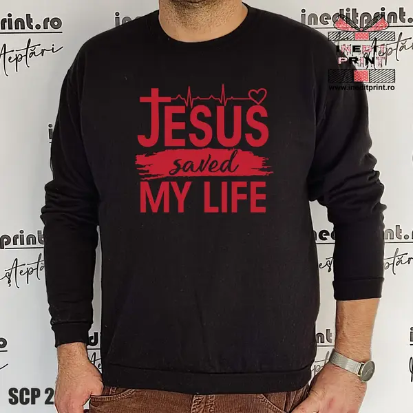 Sweatshirt Jesus saved my life SCP2 3XL, Negru