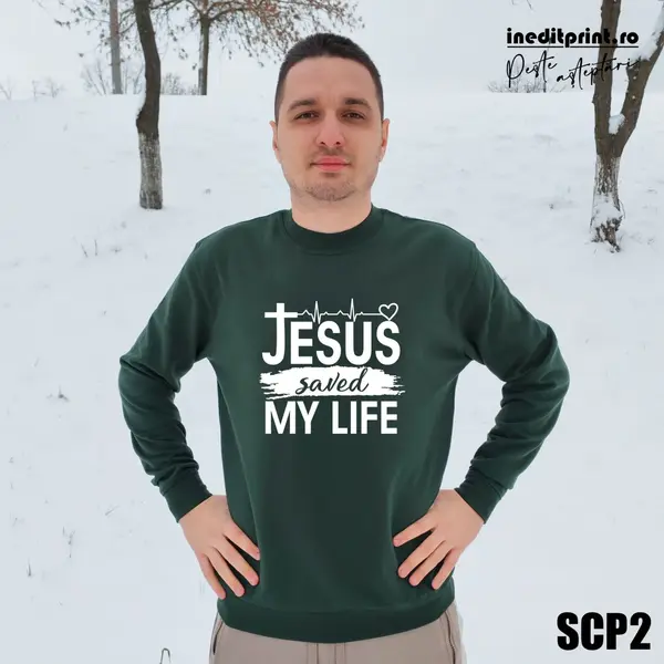 Sweatshirt Jesus saved my life SCP2 M, Verde