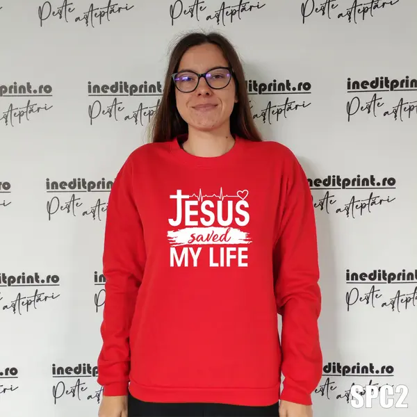 Sweatshirt Jesus saved my life SCP2 XS, Rosu