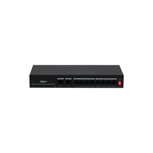 Switch,10 porturi, 2000 MAC, 2 Gbps, fara management, 250 m, PoE, Dahua PFS3010-8ET-65