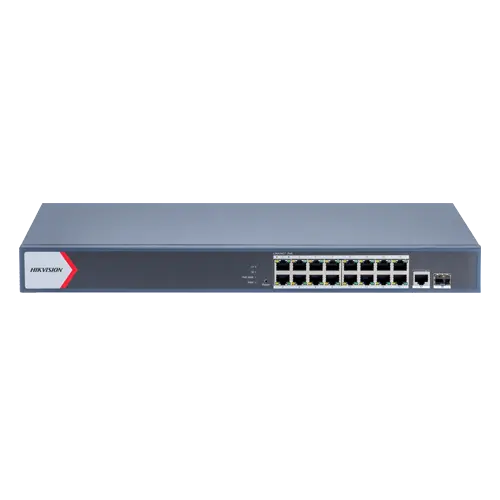 Switch 16 porturi PoE Gigabit, 1 port RJ45 Gigabit, 1 port SFP Gigabit, Smart Management - Hikvision DS-3E1518P-EI-M