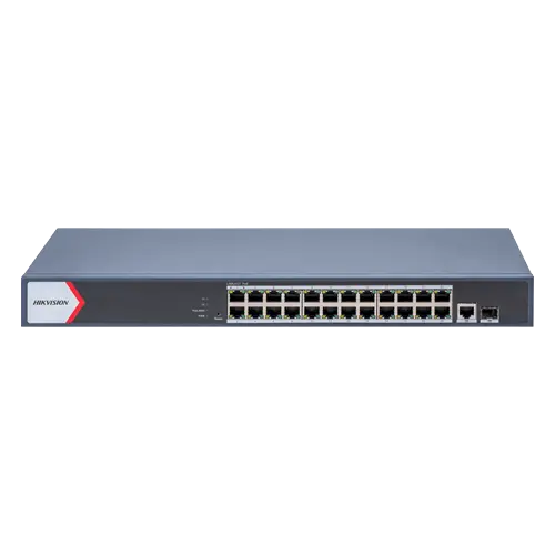 Switch 24 porturi PoE Gigabit, 1 port RJ45 Gigabit, 1 port SFP Gigabit, Smart Management - Hikvision DS-3E1526P-EI