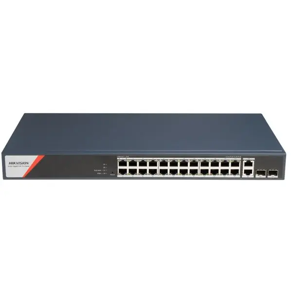 Switch 24 porturi PoE Hikvision DS-3E1528HP-SI-24P2T2F: 24 x 10/100/1000 Mbps PoE Ports