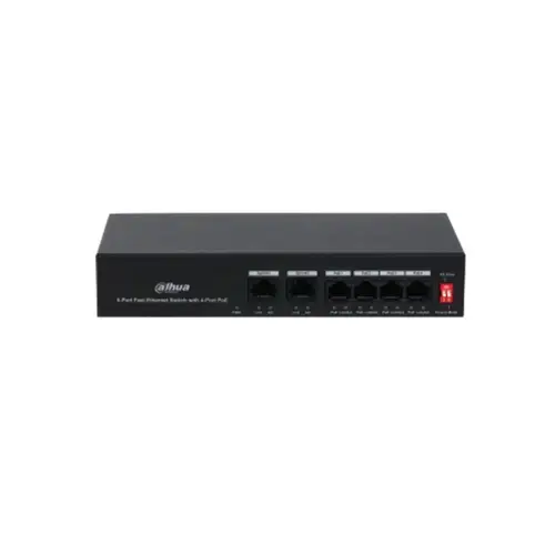 Switch 4 porturi Dahua PFS3006-4ET-36, 10/100 Mbps, 1.2 Gbps, 0.89 Mpps, PoE