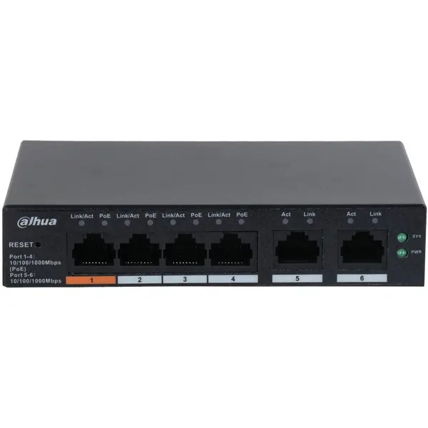 Switch 4 porturi gigabit cloud management Dahua CS4006-4GT-60, 2 porturi uplink, PoE Watchdog, Long Distance PoE