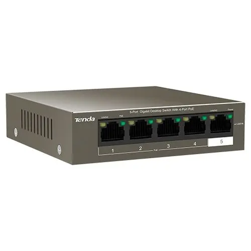 Switch 4 porturi Gigabit PoE, fara management, 1 port Uplink Gigabit - Tenda TEG1105P-4-63W