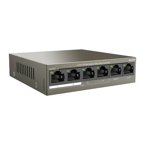 Switch 4 porturi PoE, 2 porturi uplink RJ45 10/100Mbps - TENDA TND-TEF1106P-4-63W