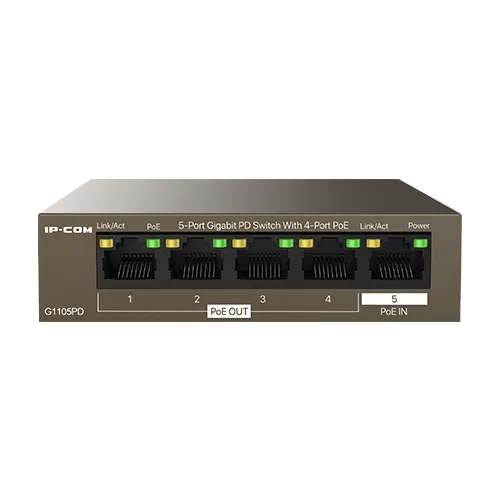 Switch 4 x RJ45 1G PoE Out 802.3af, 1 x RJ45 1G PoE IN, Unmanaged - IP-COM G1105PD