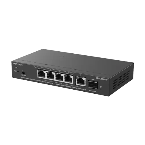 Switch 4 x RJ45 2.5G PoE, 1 x SFP+ 10G, 1 x RJ45 2.5G, Cloud Management - Ruijie Reyee RG-ES206MG-P