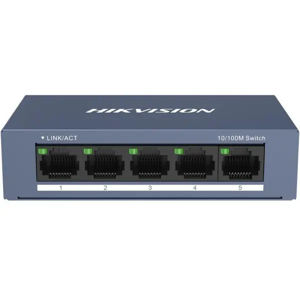 Switch 5 porturi Hikvision DS-3E0105-O, Plug and Play, 5x RJ-45 10-100M, carcasa metal