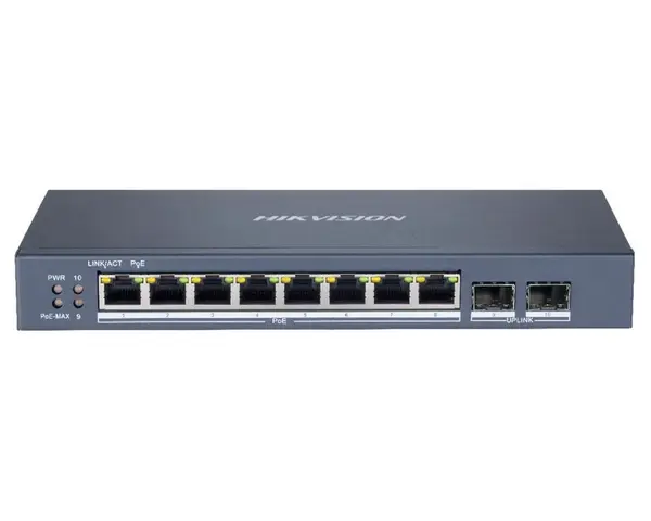 Switch 8 porturi Hikvision DS-3E1510P-SI, PoE 110W, 2 porturi SFP gigabit, cu management