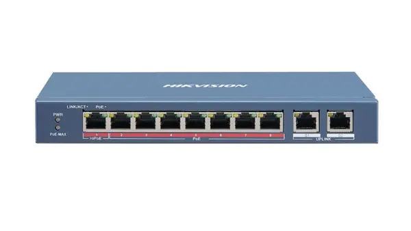 Switch 8 porturi PoE 10/100 Mbps + 2 porturi Gigabit Hikvision - DS-3E1310HP-EI