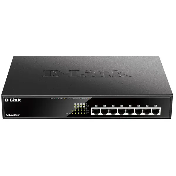 Switch 8 porturi PoE D-Link DGS-1008MP, fara management